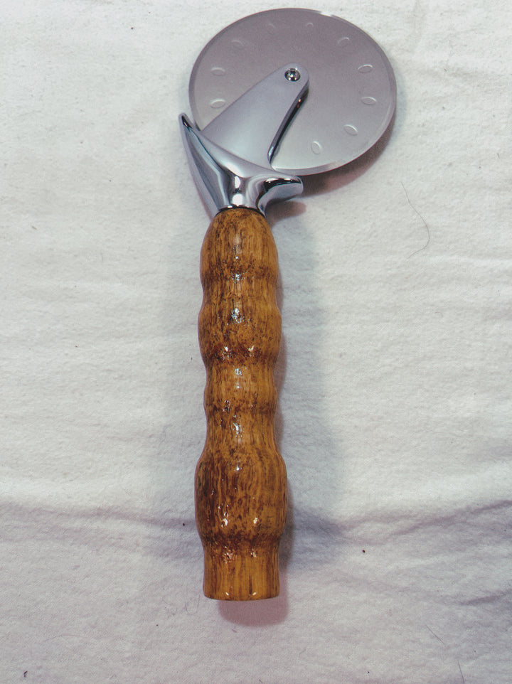 Pizza Cutter Spalted Pecan Hardwood Handle with Stainless Steel Rotary Blade 9964