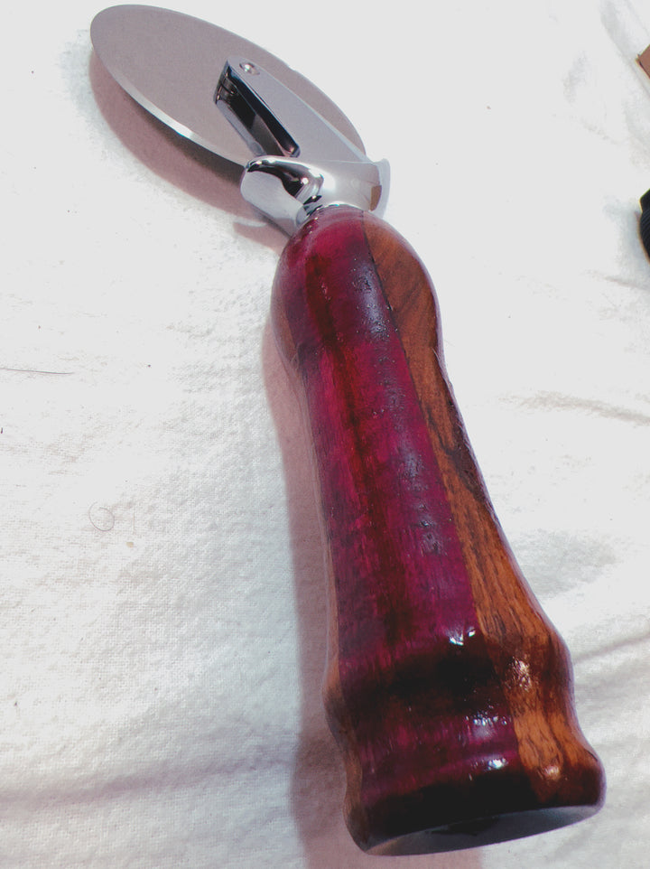 Pizza Cutter Multiple Hardwoods Handle with Stainless Steel Rotary Blade 9964