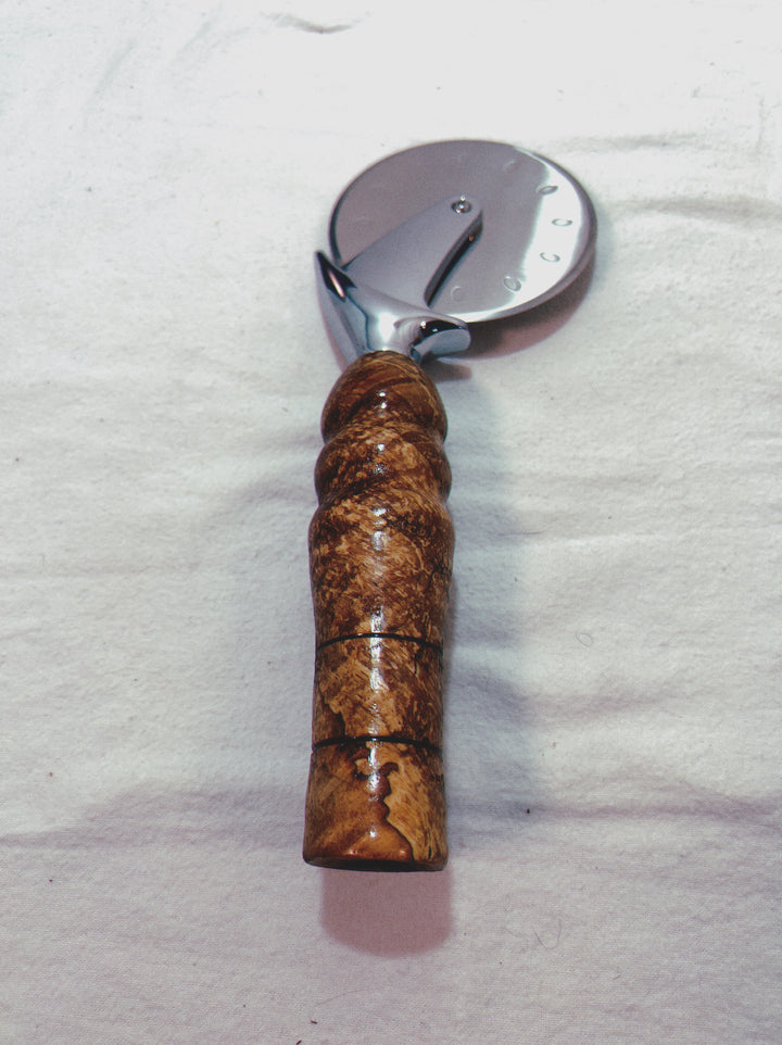 Pizza Cutter Spalted Pecan Hardwood Handle with Stainless Steel Rotary Blade 9969