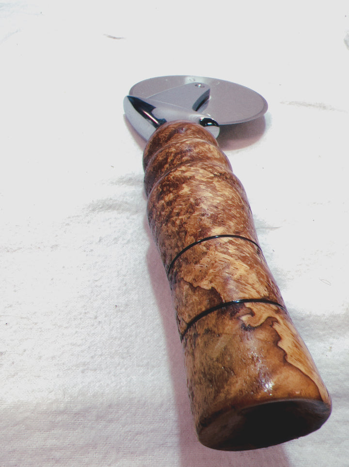Pizza Cutter Spalted Pecan Hardwood Handle with Stainless Steel Rotary Blade 9969