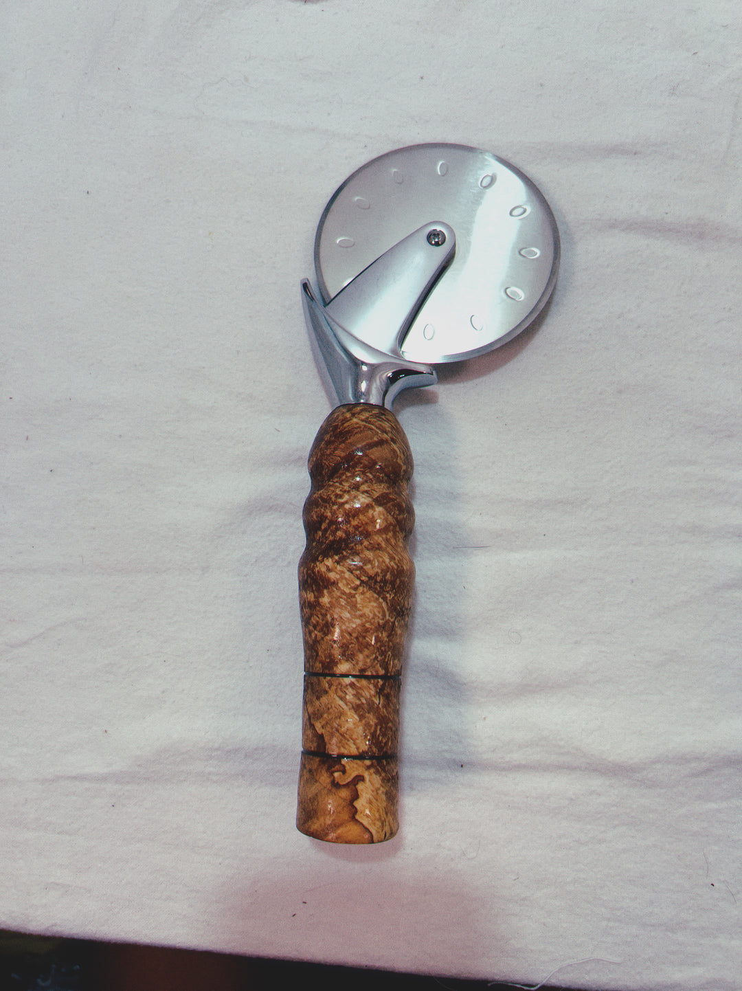 Pizza Cutter Spalted Pecan Hardwood Handle with Stainless Steel Rotary Blade 9969