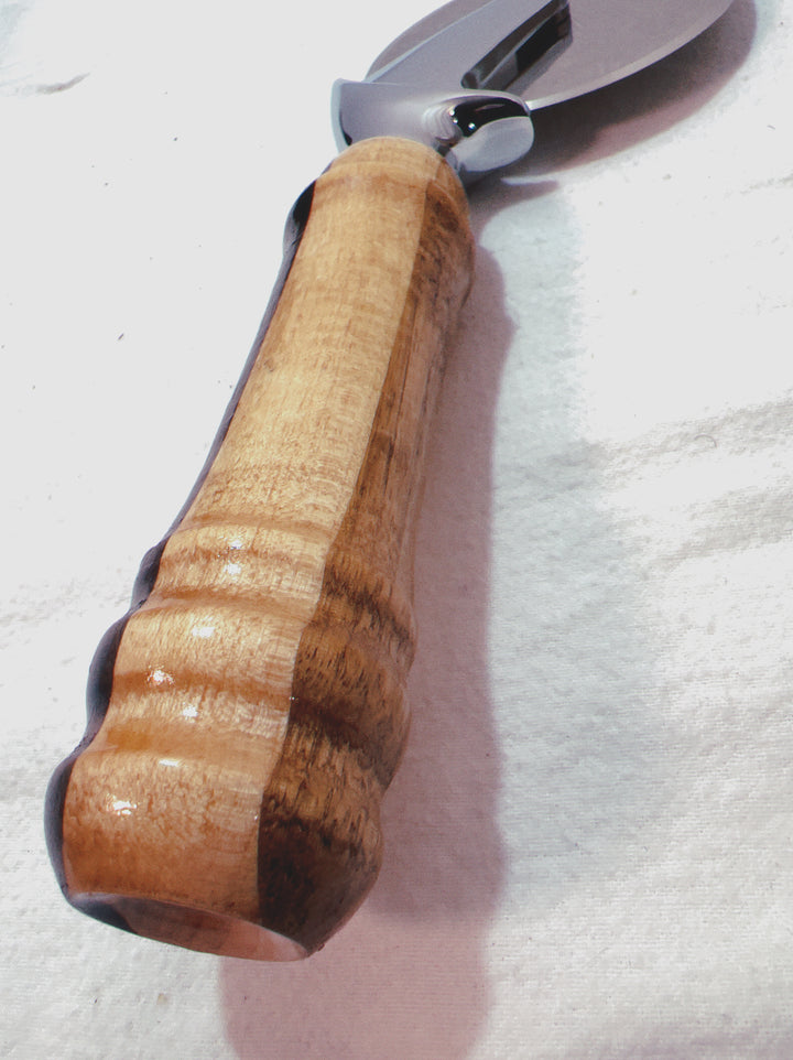 Pizza Cutter Multiple Hardwoods Handle with Stainless Steel Rotary Blade 9971