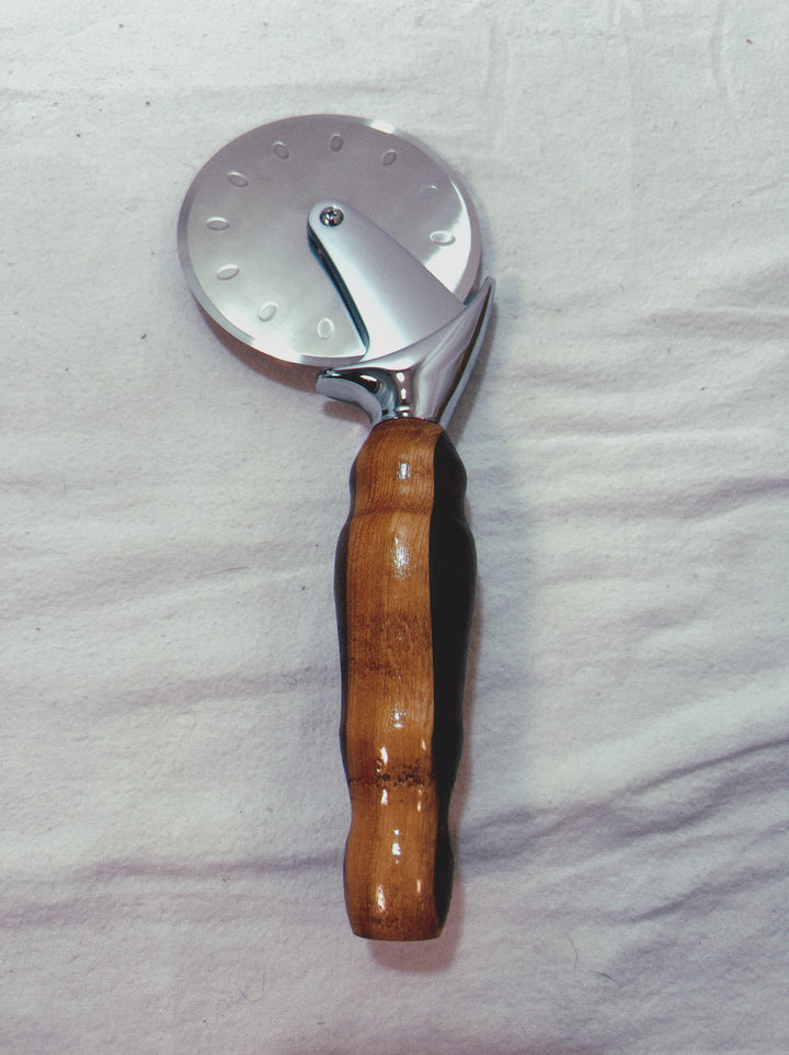 Pizza Cutter Multiple Hardwoods Handle with Stainless Steel Rotary Blade 9972