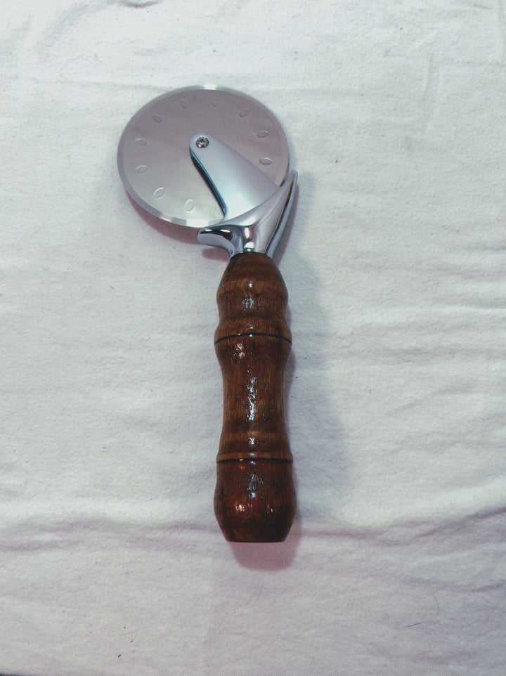 Pizza Cutter Pecan Hardwood Handle with Stainless Steel Rotary Blade 9976