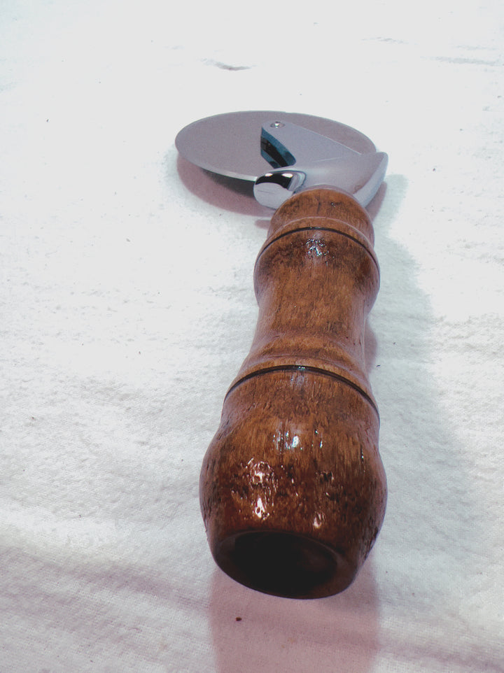 Pizza Cutter Pecan Hardwood Handle with Stainless Steel Rotary Blade 9976