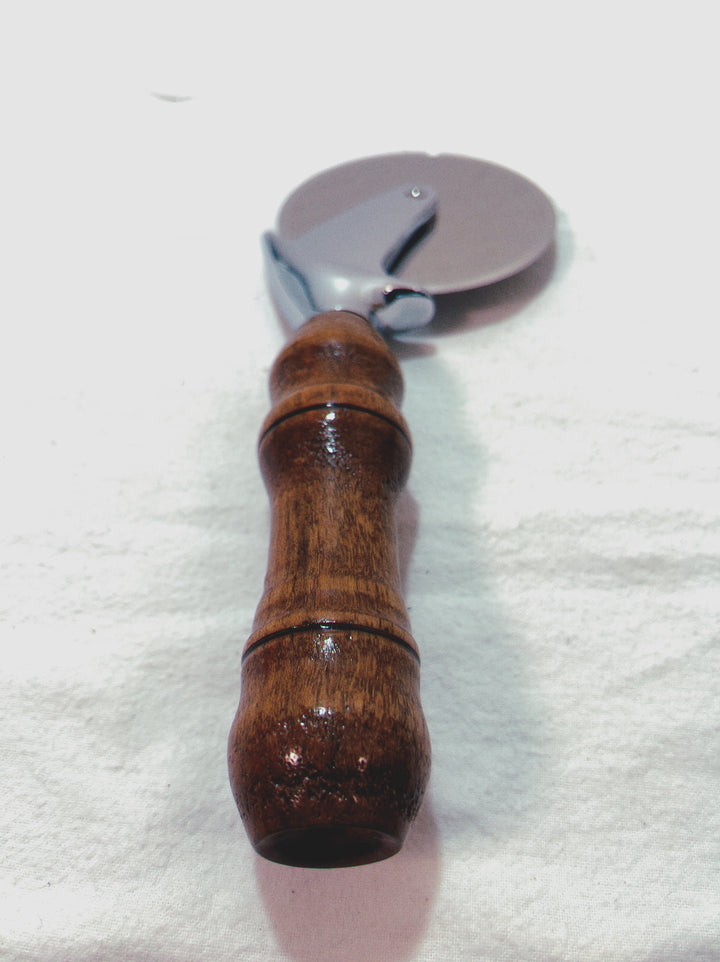 Pizza Cutter Pecan Hardwood Handle with Stainless Steel Rotary Blade 9976
