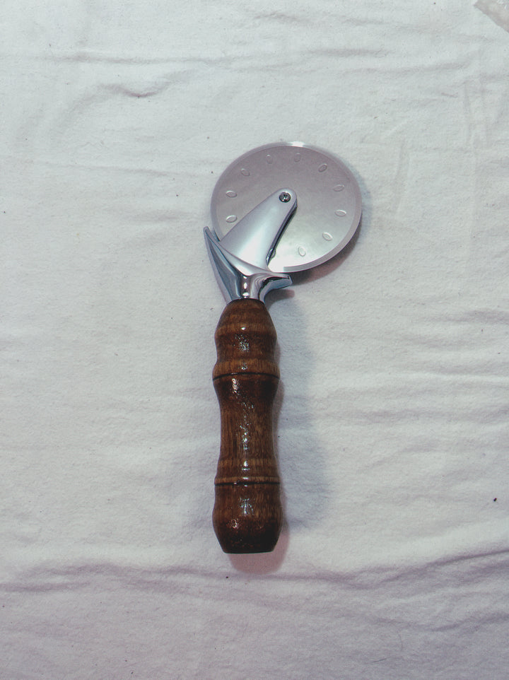 Pizza Cutter Pecan Hardwood Handle with Stainless Steel Rotary Blade 9976