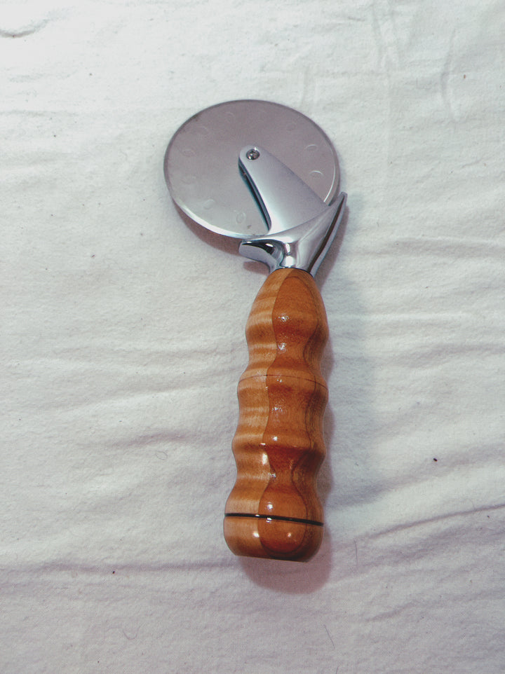 Pizza Cutter Multiple Hardwoods Handle with Stainless Steel Rotary Blade 9984