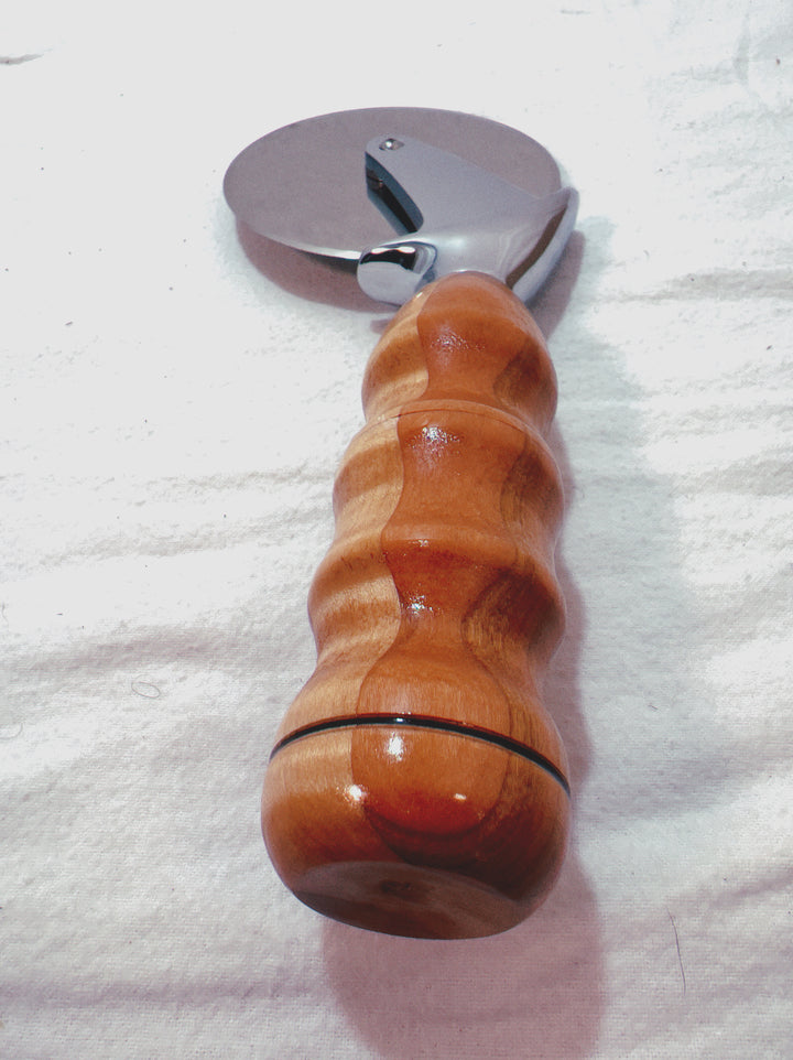 Pizza Cutter Multiple Hardwoods Handle with Stainless Steel Rotary Blade 9984