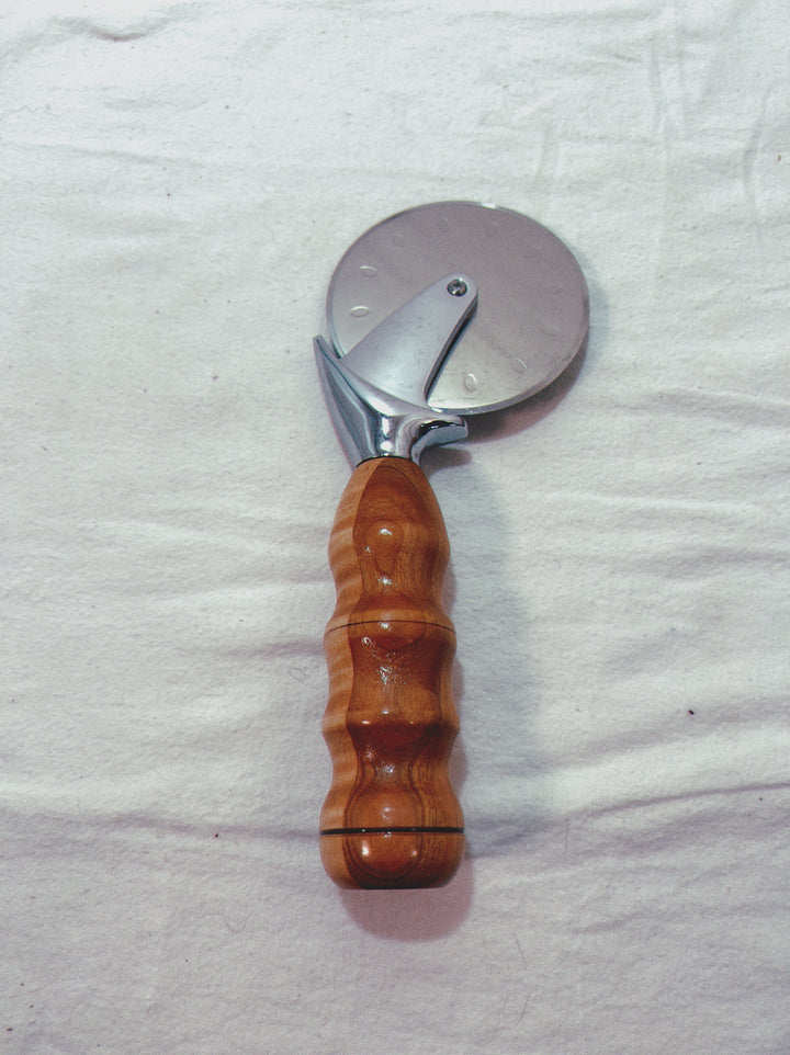 Pizza Cutter Multiple Hardwoods Handle with Stainless Steel Rotary Blade 9984