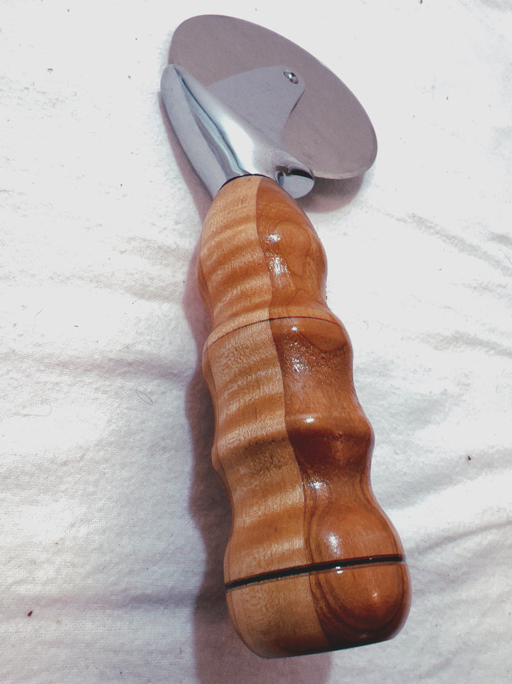 Pizza Cutter Multiple Hardwoods Handle with Stainless Steel Rotary Blade 9984