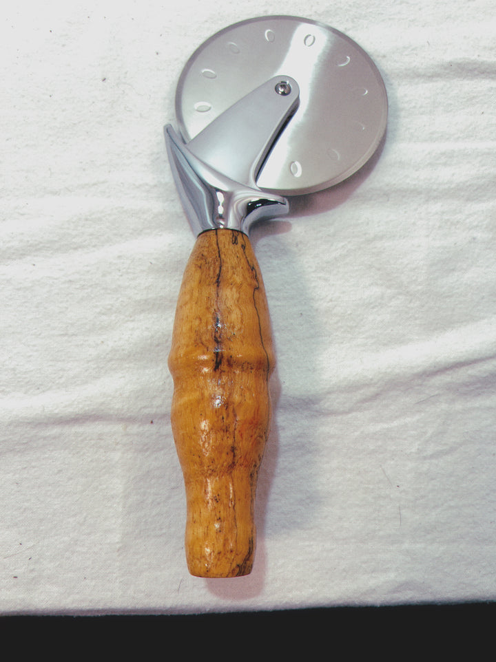 Pizza Cutter Spalted Pecan Hardwood Handle with Stainless Steel Rotary Blade 9993