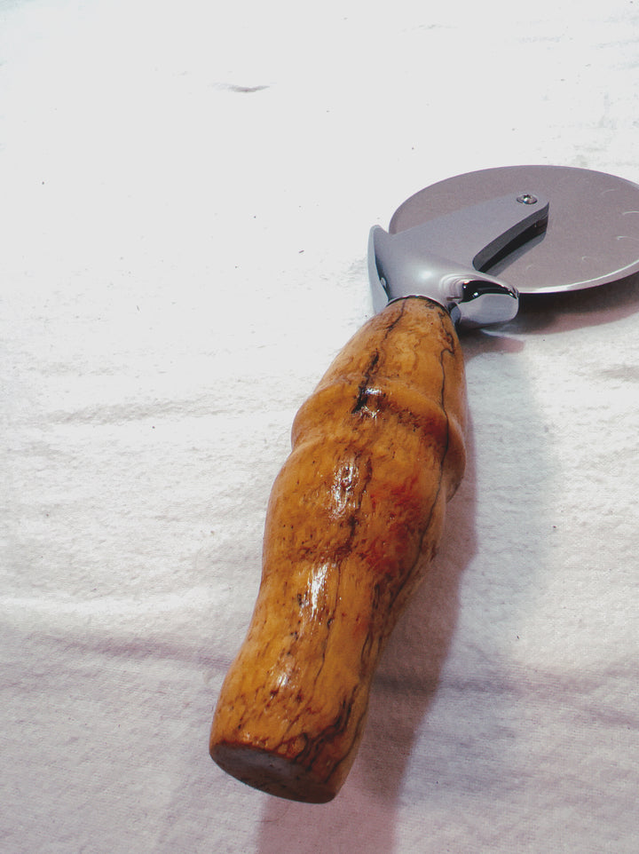 Pizza Cutter Spalted Pecan Hardwood Handle with Stainless Steel Rotary Blade 9993