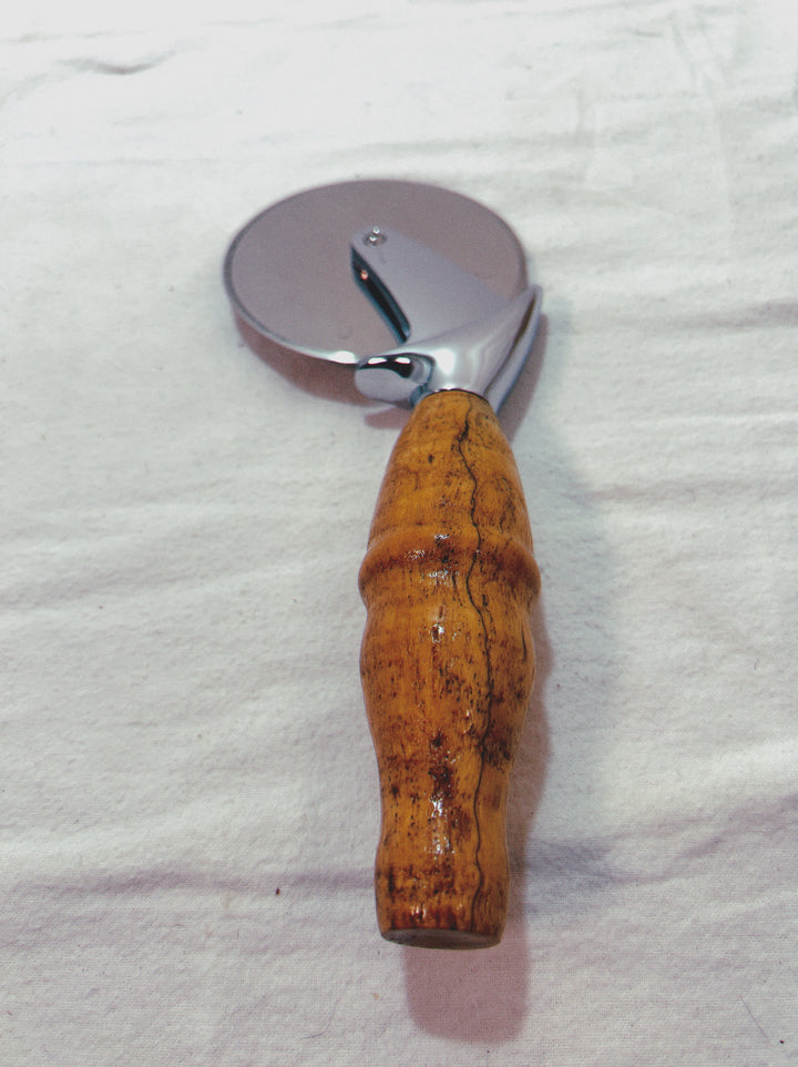 Pizza Cutter Spalted Pecan Hardwood Handle with Stainless Steel Rotary Blade 9993