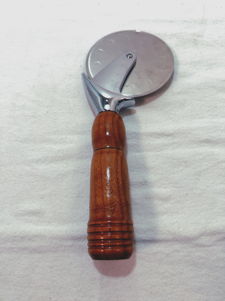 Pizza Cutter Multiple Hardwoods Handle with Stainless Steel Rotary Blade 9994
