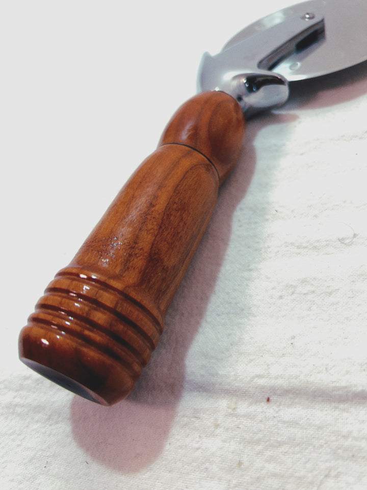 Pizza Cutter Multiple Hardwoods Handle with Stainless Steel Rotary Blade 9994