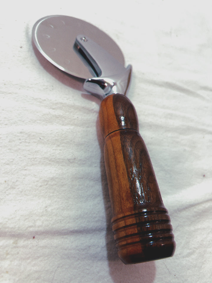 Pizza Cutter Multiple Hardwoods Handle with Stainless Steel Rotary Blade 9994