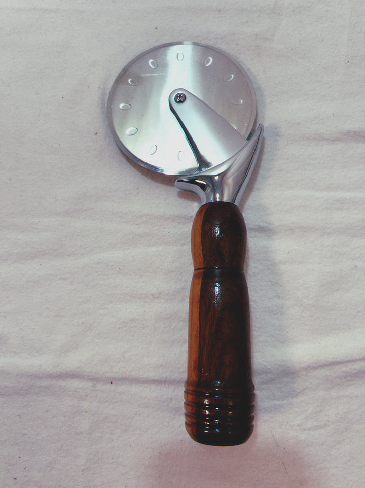 Pizza Cutter Multiple Hardwoods Handle with Stainless Steel Rotary Blade 9994