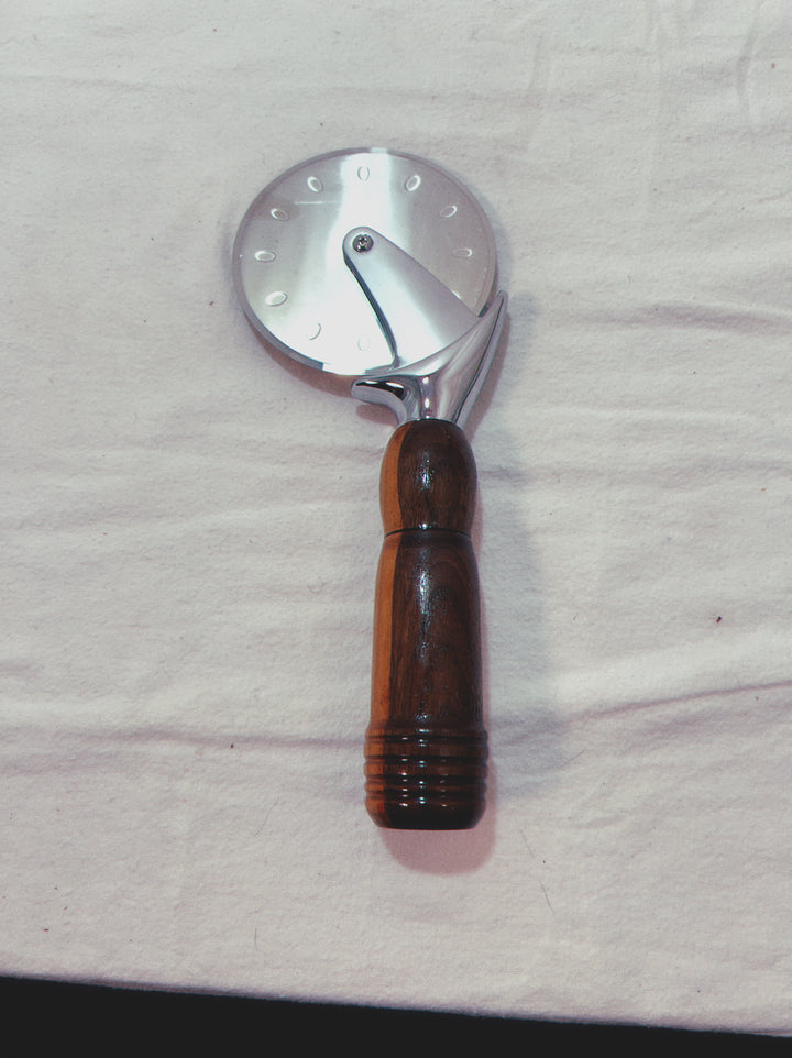 Pizza Cutter Multiple Hardwoods Handle with Stainless Steel Rotary Blade 9994