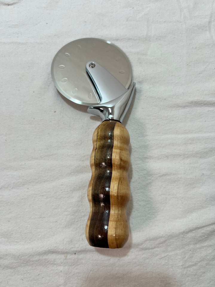 Pizza Cutter Multiple Hardwoods Handle with Stainless Steel Rotary Blade 9997