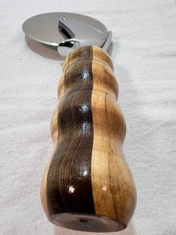 Pizza Cutter Multiple Hardwoods Handle with Stainless Steel Rotary Blade 9997