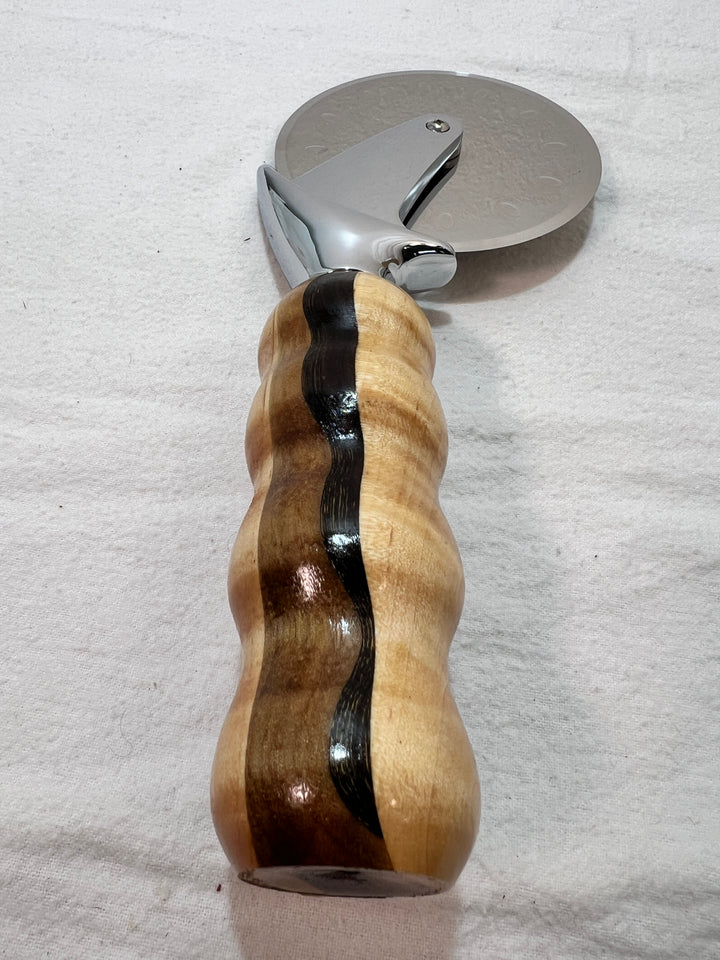 Pizza Cutter Multiple Hardwoods Handle with Stainless Steel Rotary Blade 9997