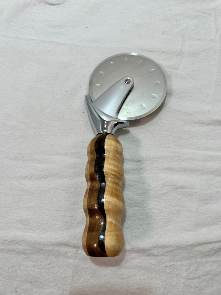 Pizza Cutter Multiple Hardwoods Handle with Stainless Steel Rotary Blade 9997