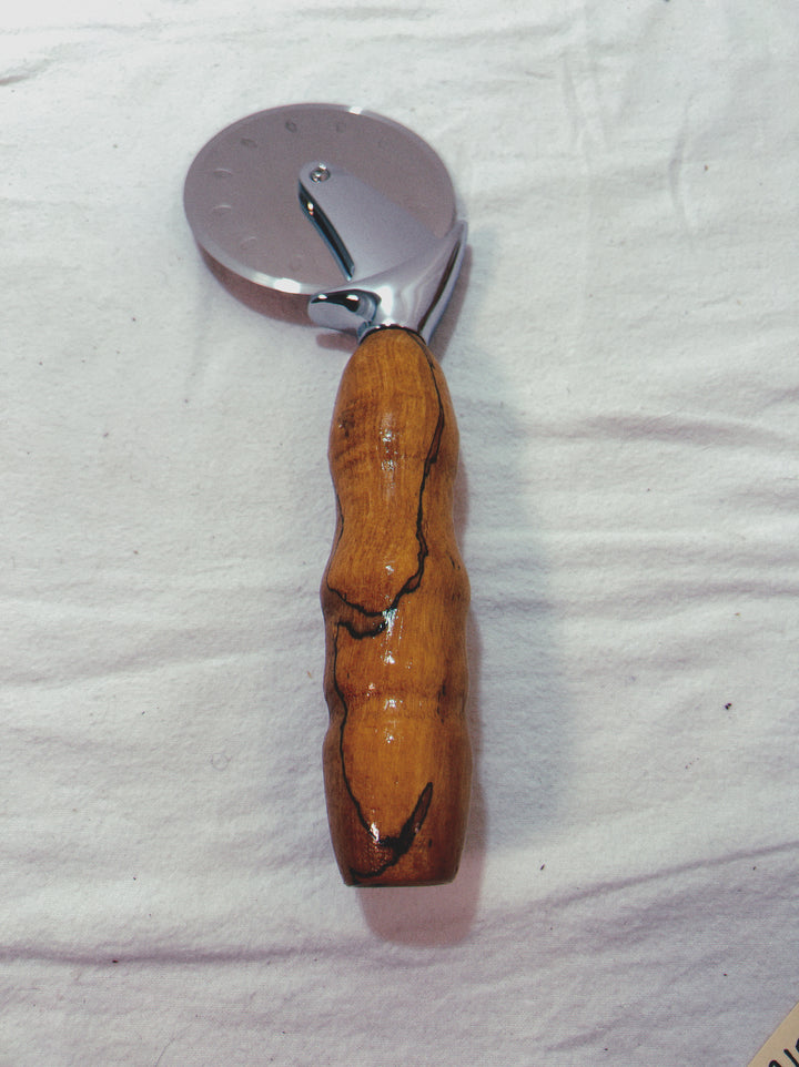 Pizza Cutter Spalted Pecan Hardwood Handle with Stainless Steel Rotary Blade 9105