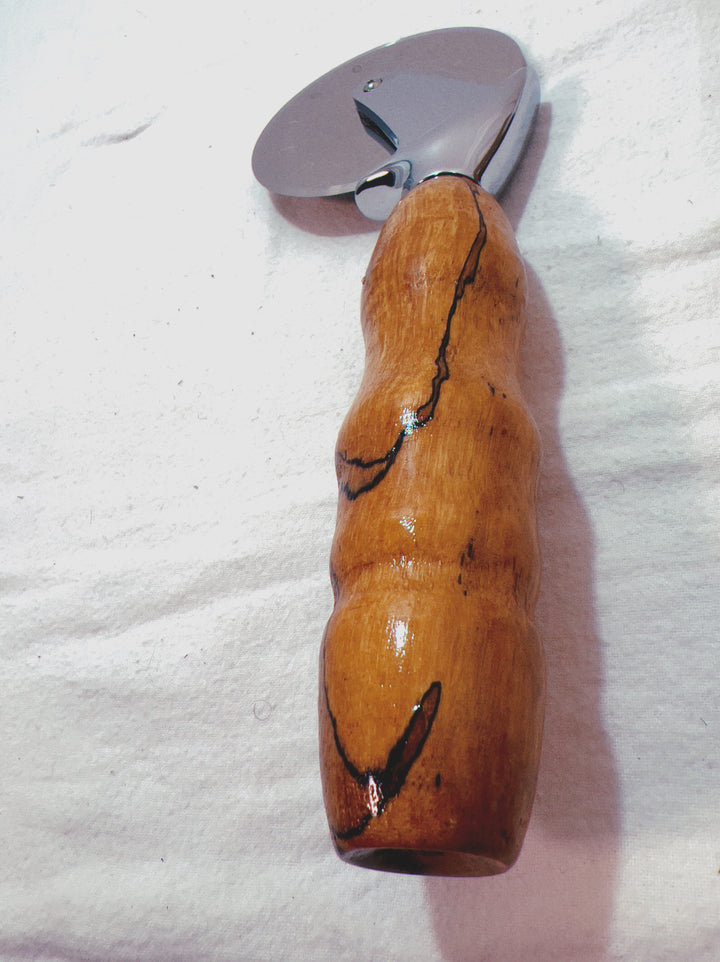 Pizza Cutter Spalted Pecan Hardwood Handle with Stainless Steel Rotary Blade 9105