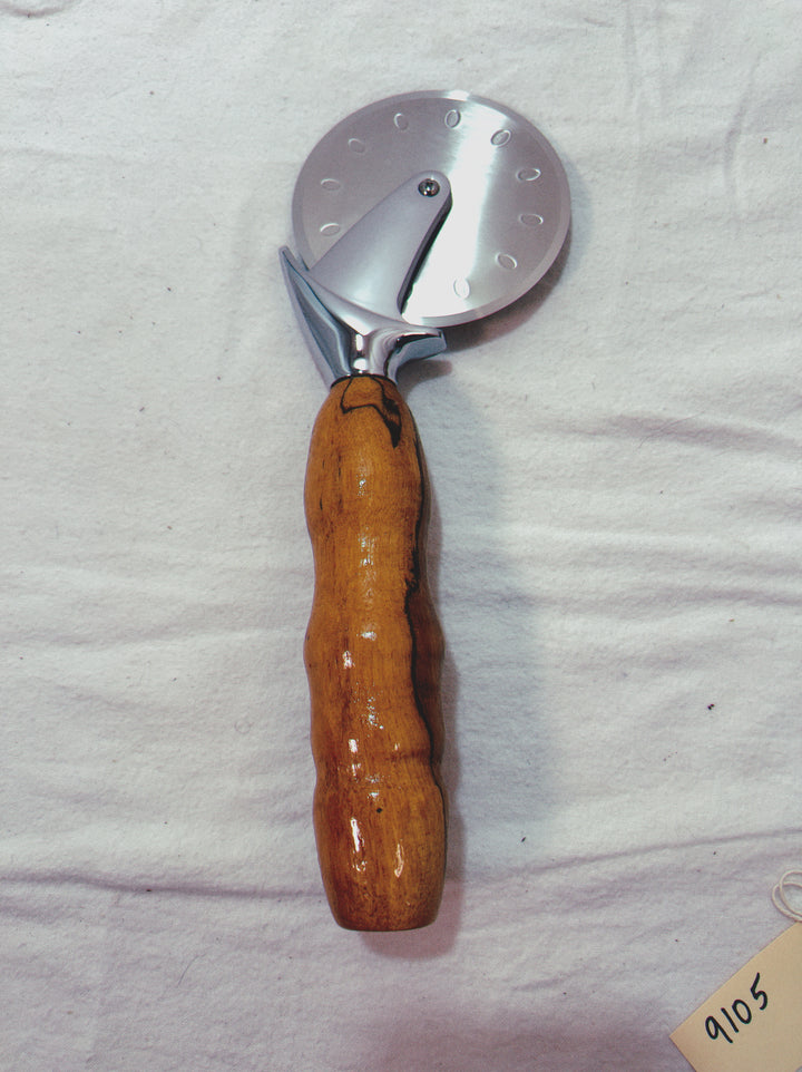 Pizza Cutter Spalted Pecan Hardwood Handle with Stainless Steel Rotary Blade 9105