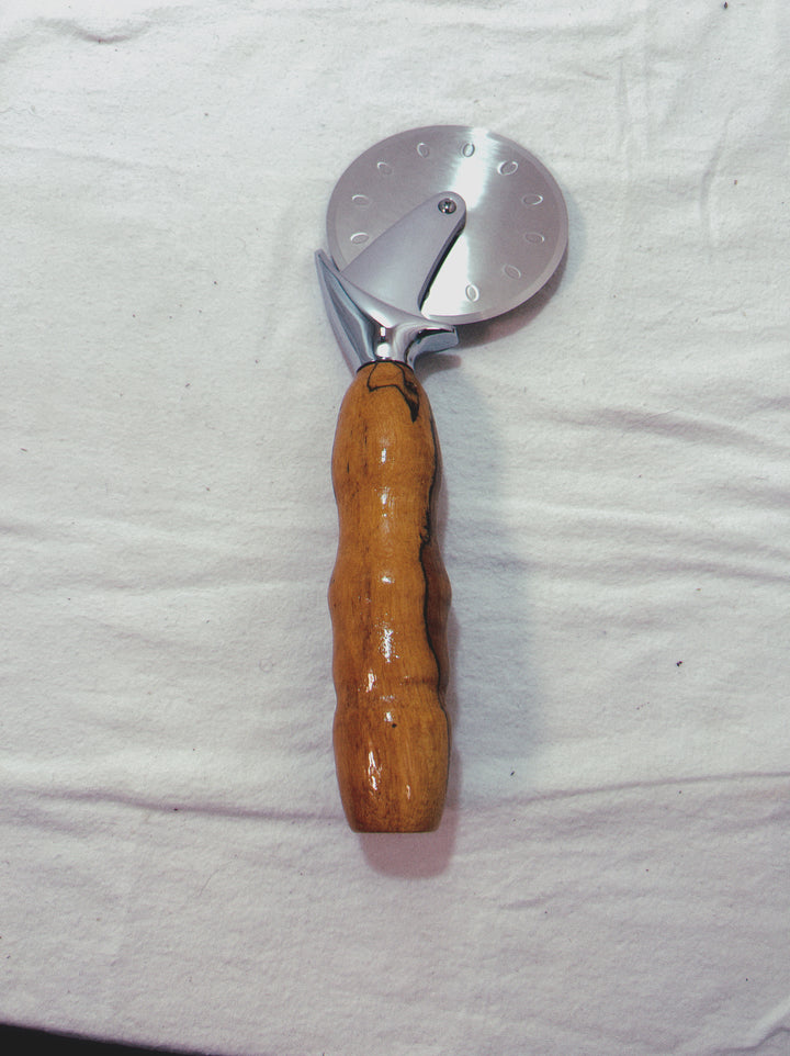Pizza Cutter Spalted Pecan Hardwood Handle with Stainless Steel Rotary Blade 9105