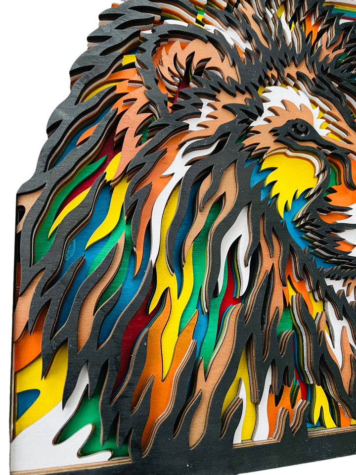 Wall Decoration Lion Colorful Layer Wood Art 3D Art Multi-Layer Wood Art