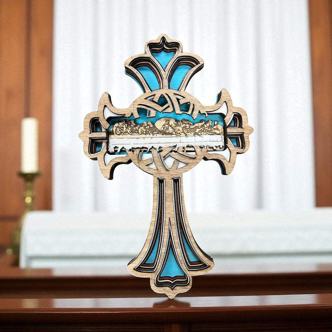 Wall Decoration Cross Last Supper Layer Wood Art Mandala 3D Art Multilayer 2442
