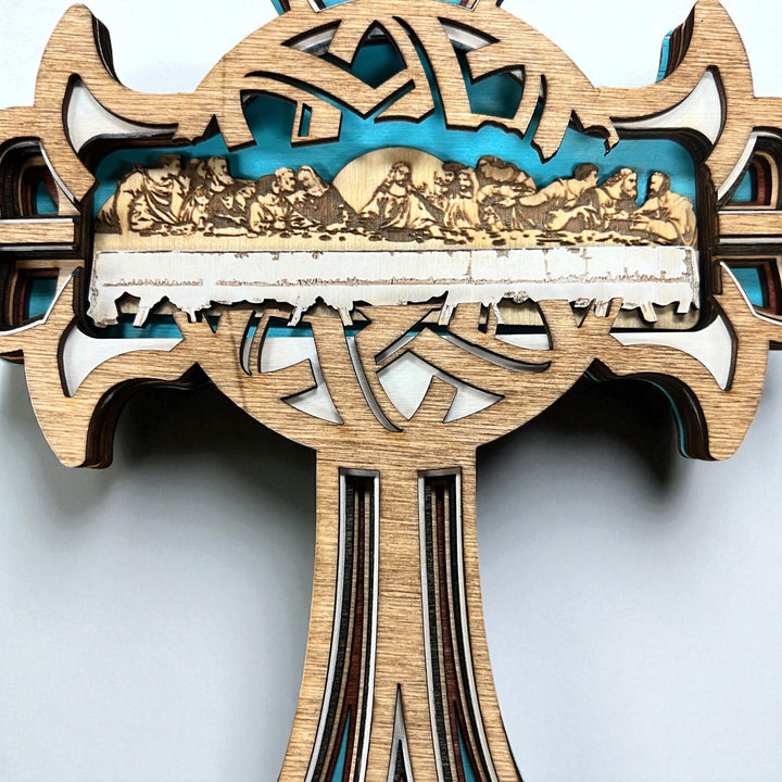 Wall Decoration Cross Last Supper Layer Wood Art Mandala 3D Art Multilayer 2442