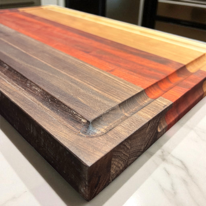 Edge Grain Maple, Cherry, Padauk, and Walnut Cutting Board