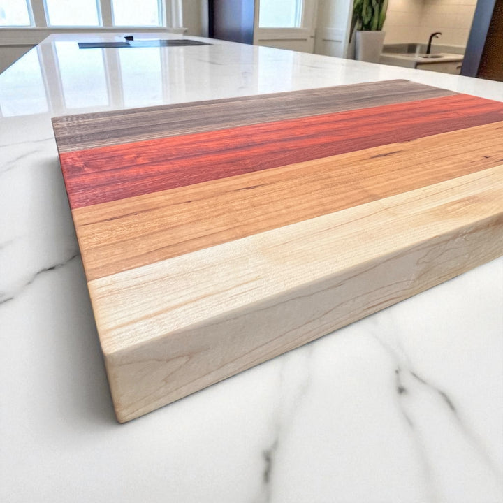 Edge Grain Maple, Cherry, Padauk, and Walnut Cutting Board
