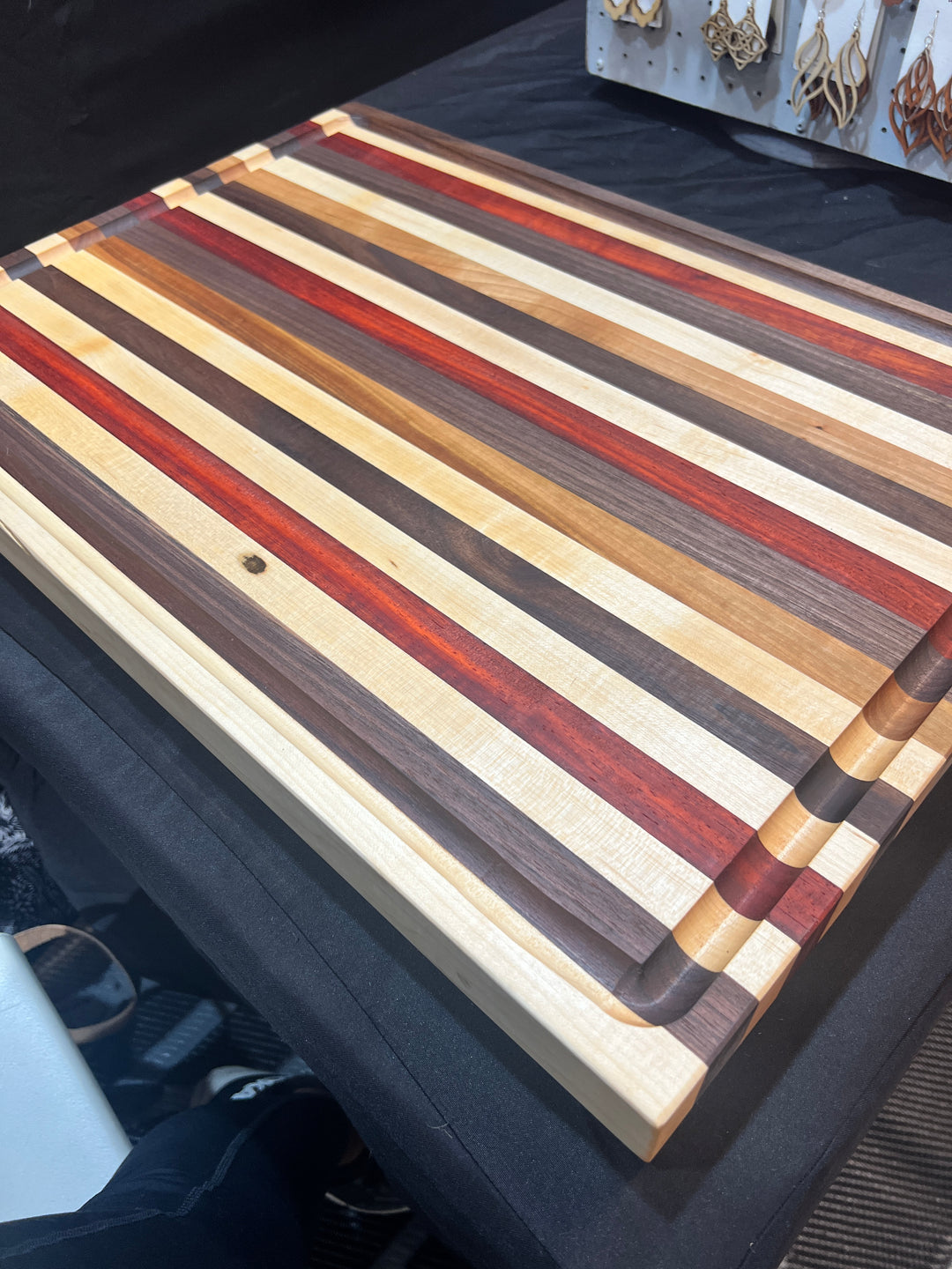 Edge Grain Walnut, Padauk, Maple, and Cherry Cutting Board