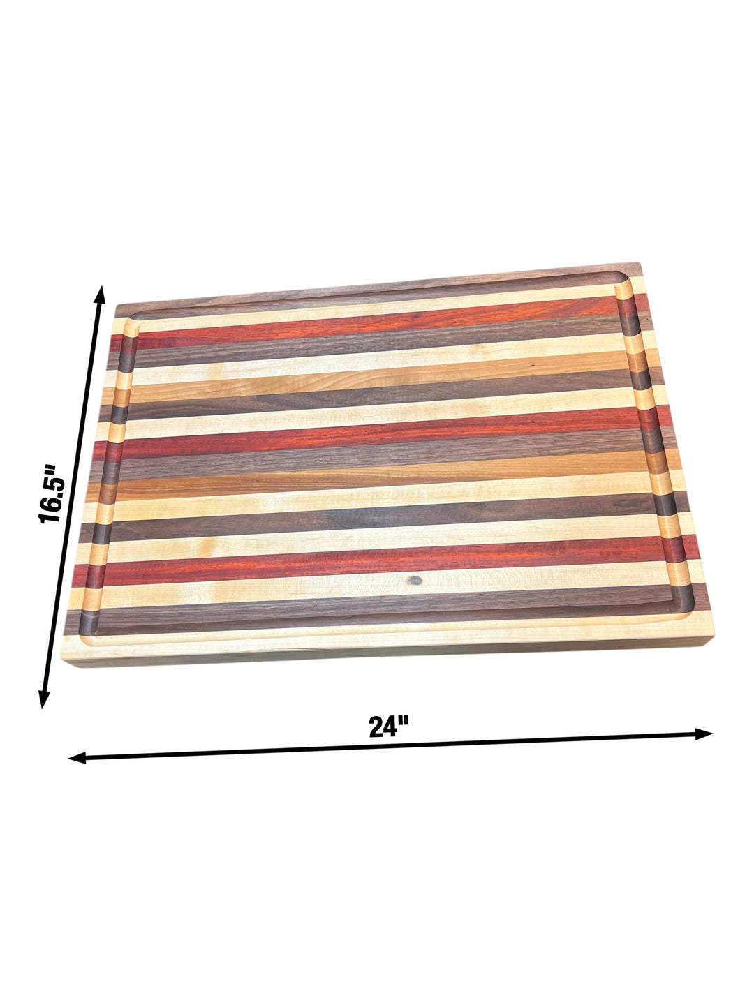 Edge Grain Walnut, Padauk, Maple, and Cherry Cutting Board