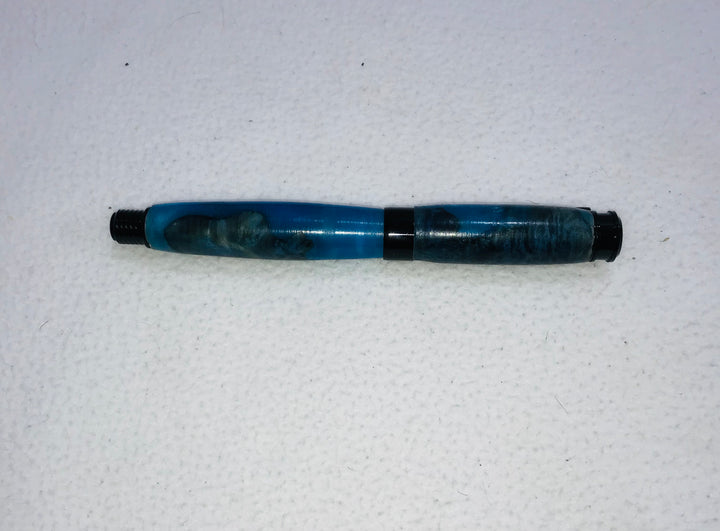 Pen Ballpoint Screw Cap Blue Turquoise Acrylic and Walnut Burl with Black Hardware