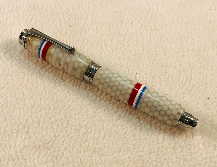 Pen white honey comb acrylic & silver Pen with silver metal Hardware 635