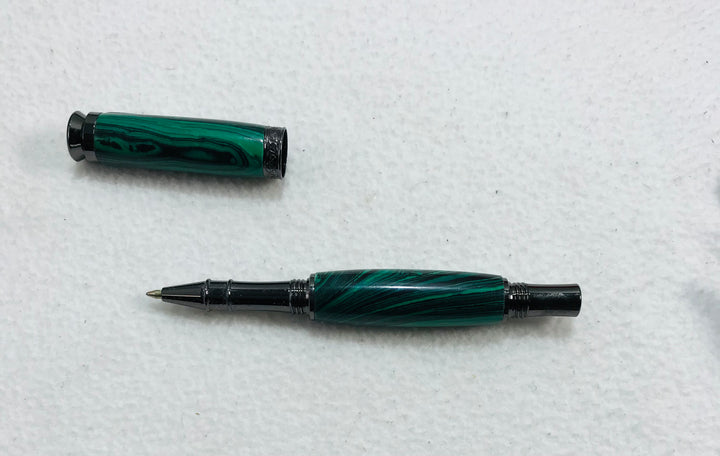 Pen Ballpoint Black and Green Rock Pen with Gunmetal Hardware