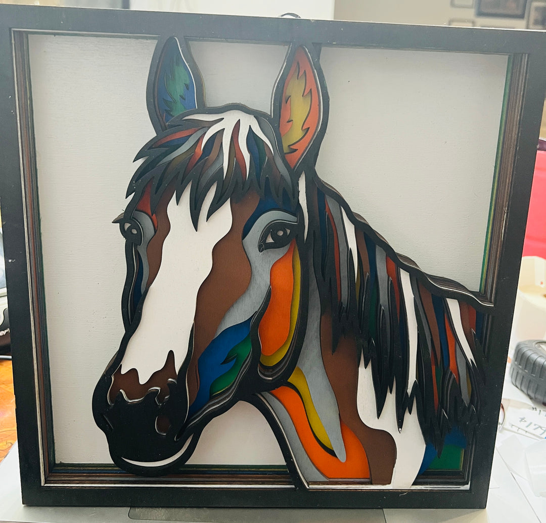 Wall Decoration Horse Colorful 3D Art Multilayer Wood Art