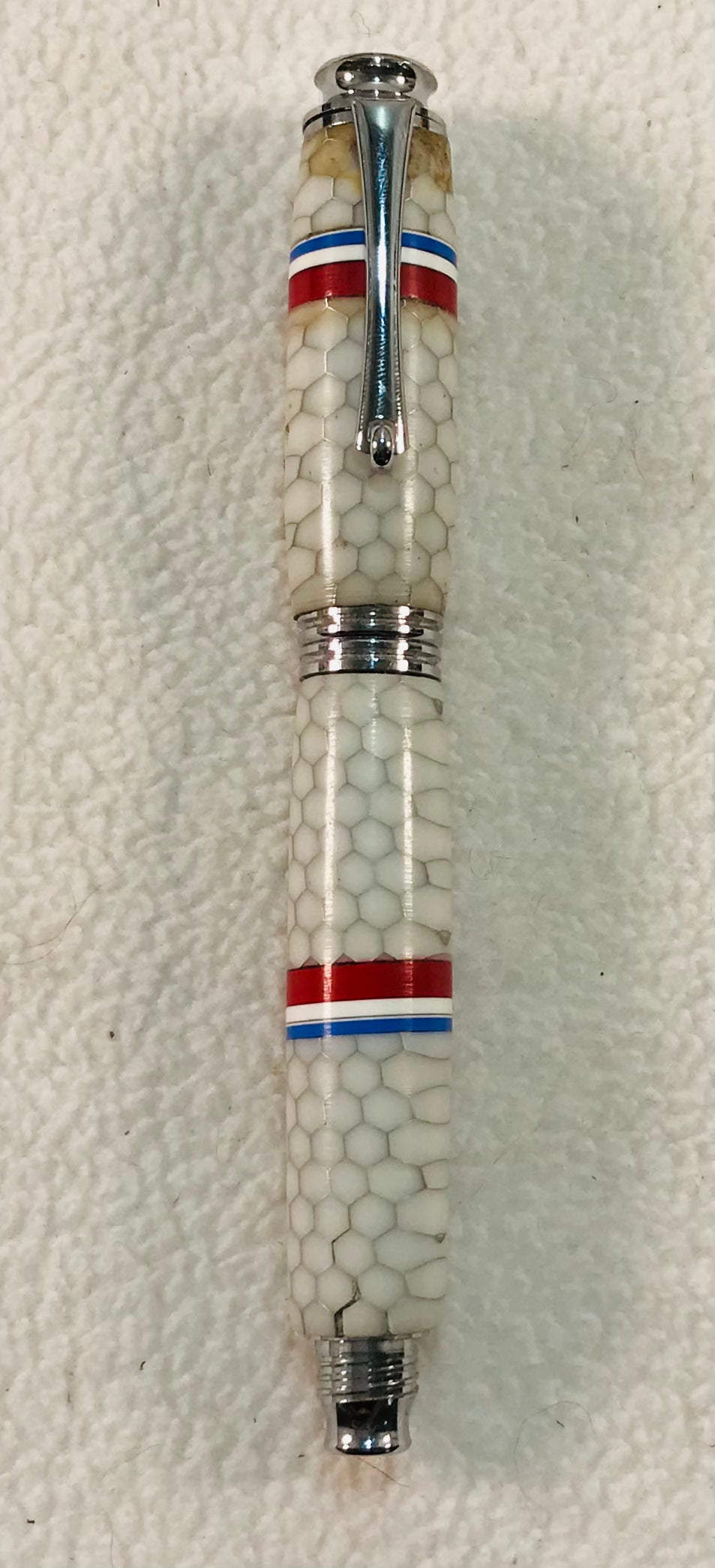 Pen white honey comb acrylic & silver Pen with silver metal Hardware 635