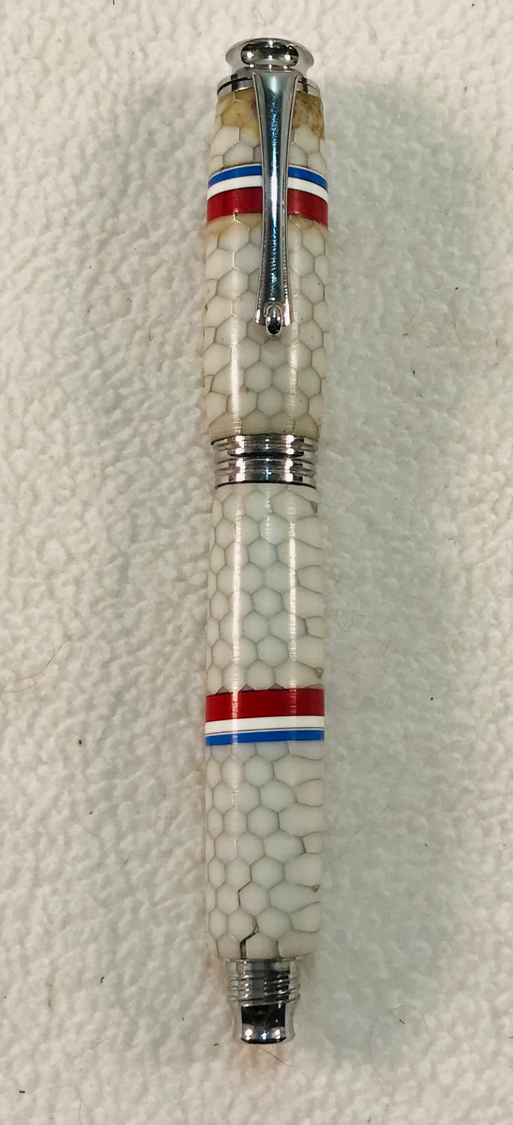 Pen white honey comb acrylic & silver Pen with silver metal Hardware 635