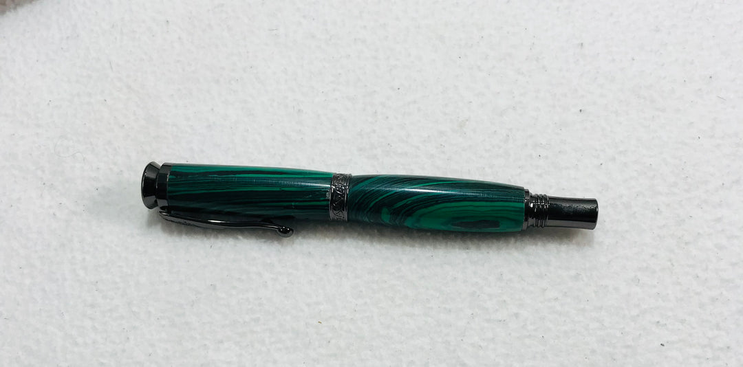 Pen Ballpoint Black and Green Rock Pen with Gunmetal Hardware