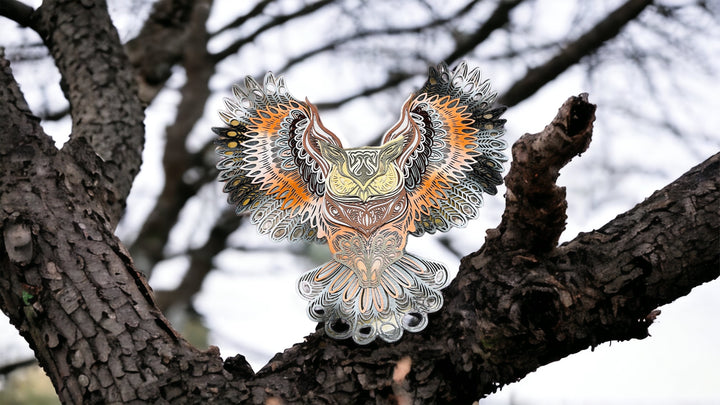 Wall Decoration Owl Flying Layer Wood Art Mandala 3D Art Multilayer Wood 1145