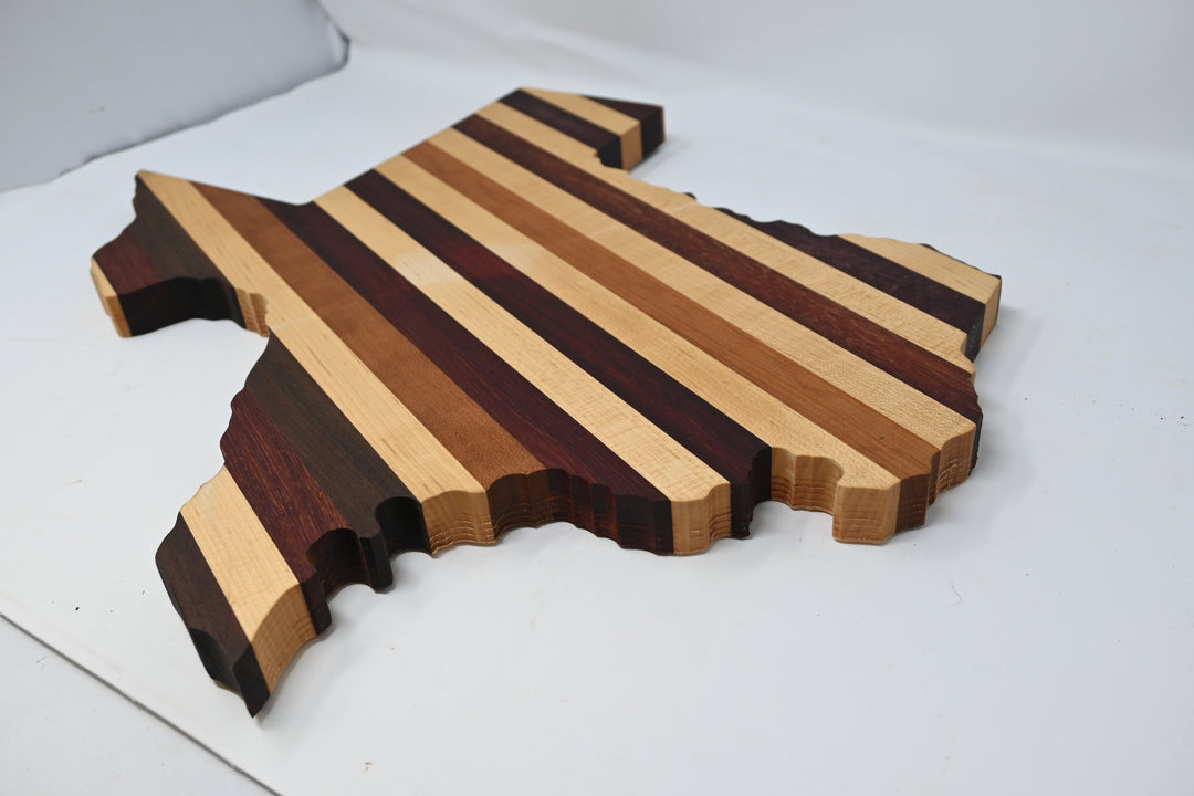 Cutting Board Stripe State of Texas Shaped Multi Exotic Hardwood Edge Grain Board Medium