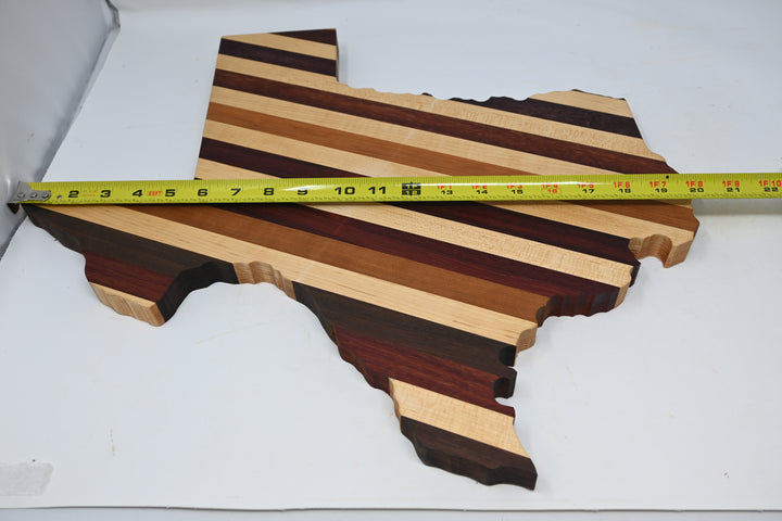 Cutting Board Stripe State of Texas Shaped Multi Exotic Hardwood Edge Grain Board Medium