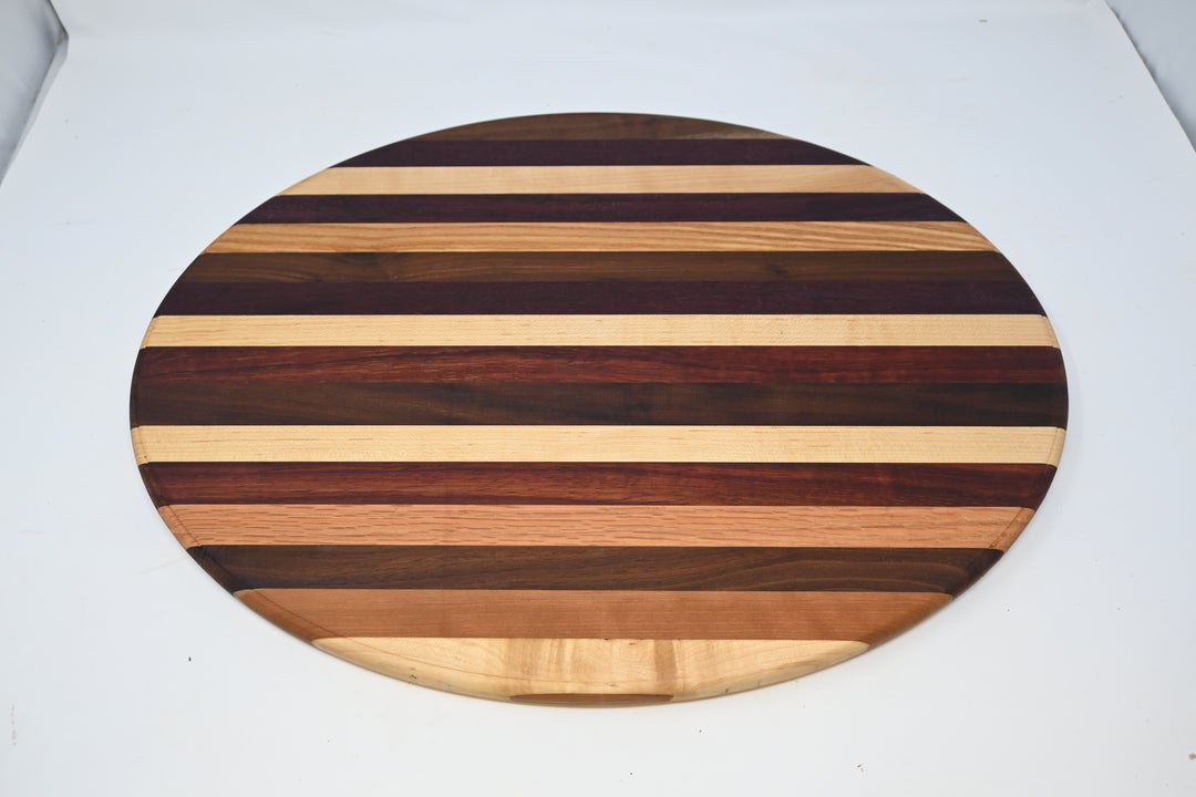 Cutting Board Stripe Padauk, Maple, Purple Hrt & Hickory Oval shaped