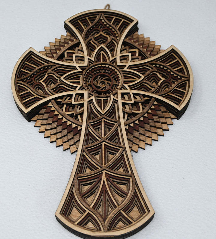 Wall Decoration Cross Wood Layer Art Mandala 3D Art Multilayer Religious Wood Art 19433